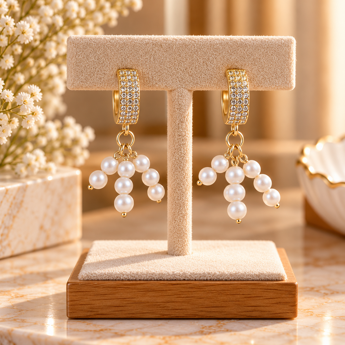 Golden Pearl Cascade Earrings | Loulous and Stitch